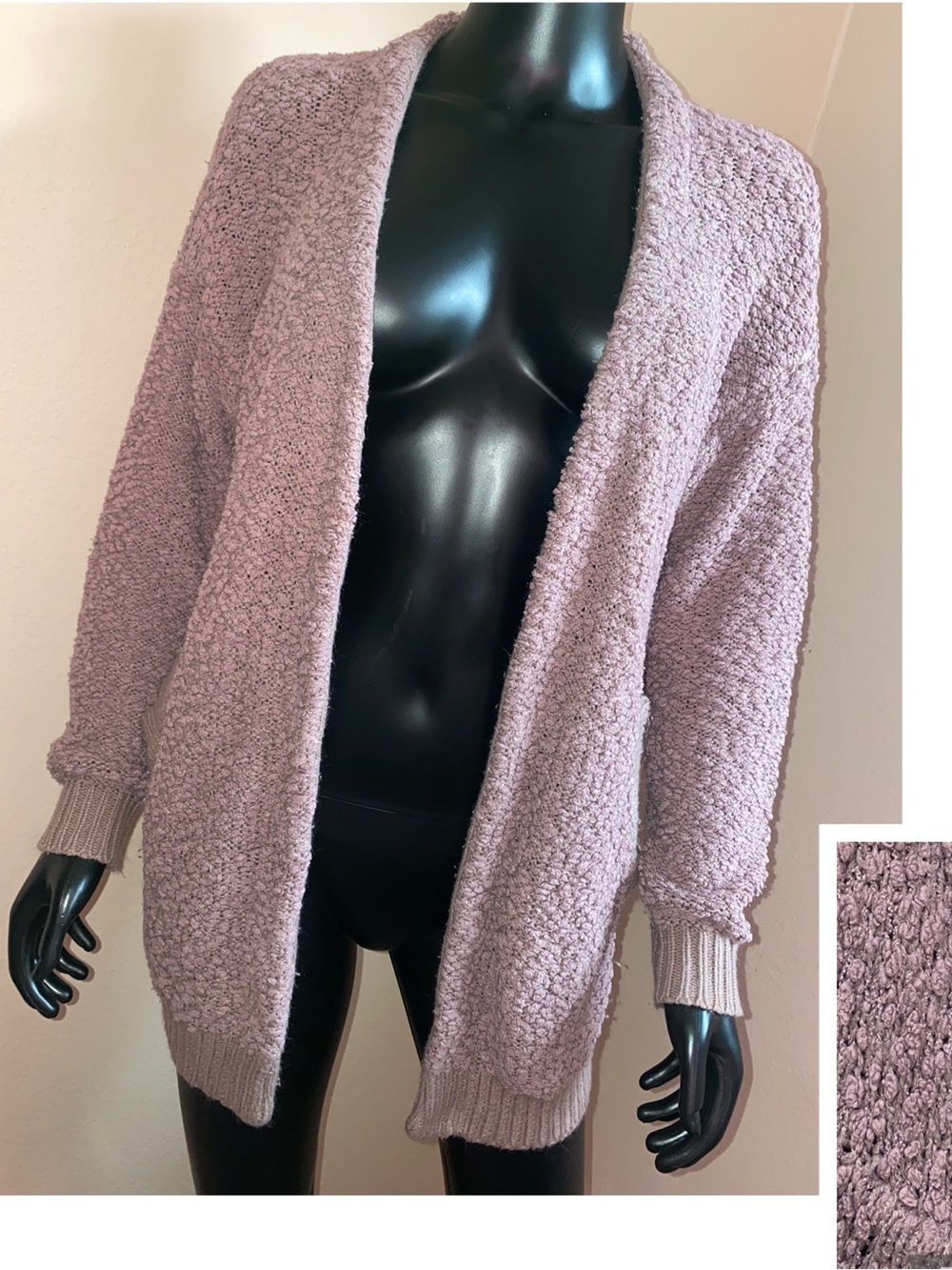 mittoshop Open-Front Lilac Purple Chunky Knit Cardigan with Pockets!
